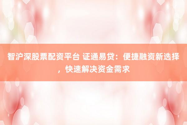 智沪深股票配资平台 证通易贷：便捷融资新选择，快速解决资金需求