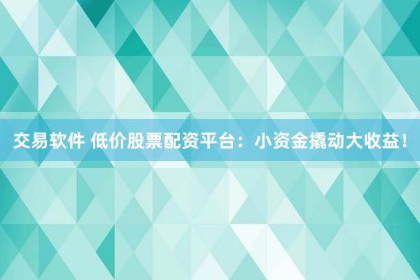 交易软件 低价股票配资平台：小资金撬动大收益！