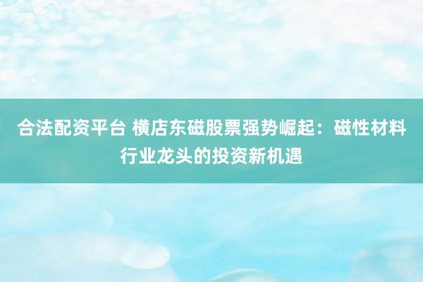 合法配资平台 横店东磁股票强势崛起：磁性材料行业龙头的投资新机遇