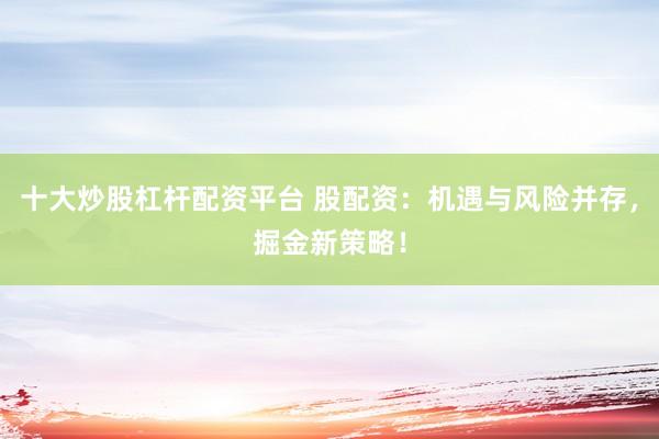 十大炒股杠杆配资平台 股配资：机遇与风险并存，掘金新策略！