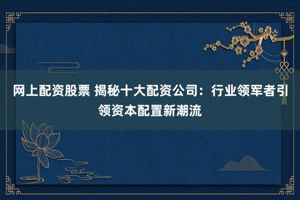 网上配资股票 揭秘十大配资公司：行业领军者引领资本配置新潮流