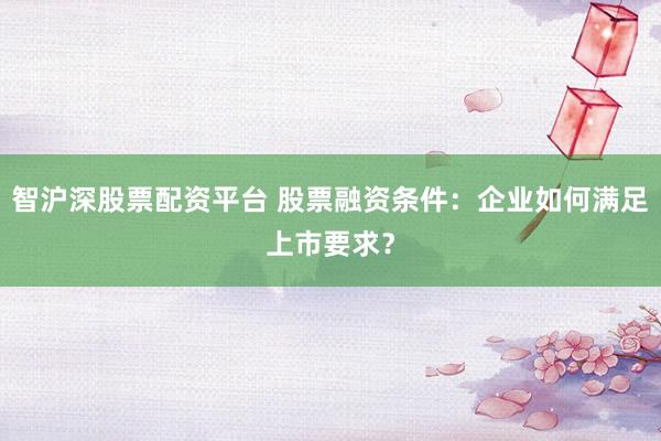 智沪深股票配资平台 股票融资条件:企业如何满足上市要求?