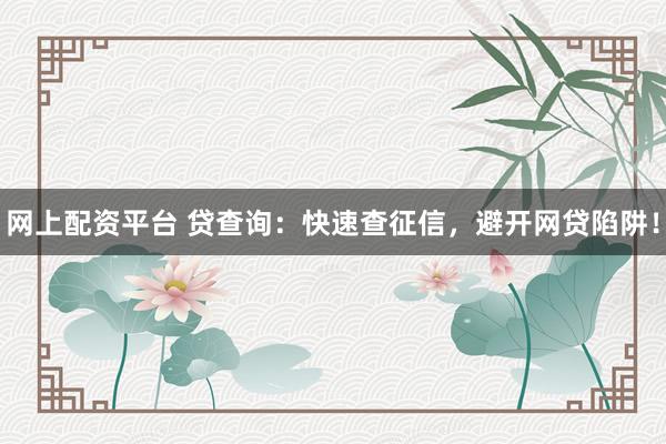 网上配资平台 贷查询：快速查征信，避开网贷陷阱！